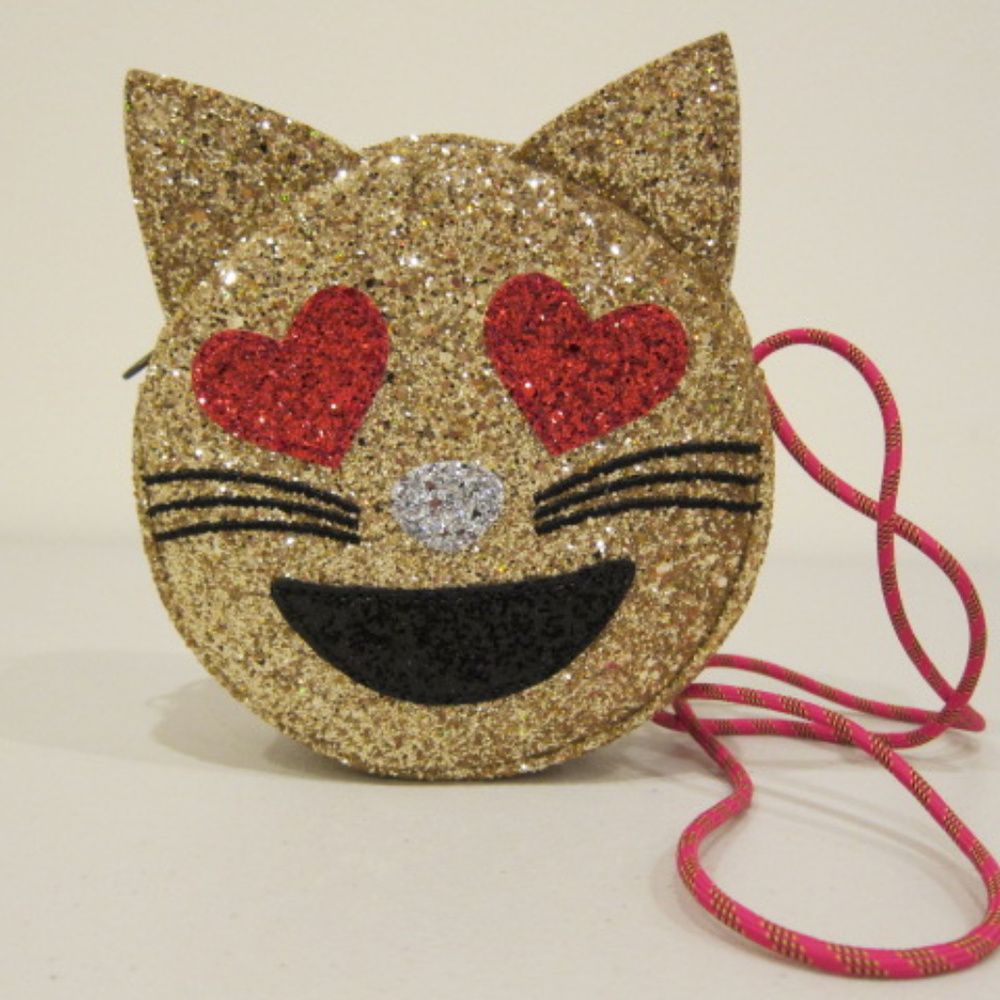 Crewcuts Glitter Cat Crossbody Purse Gold Emoji Bag